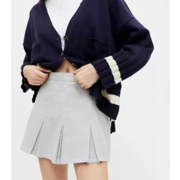 NWT UO Corduroy Skirt School A Line Girl Pleated Grey Fall - Picture 1 of 6